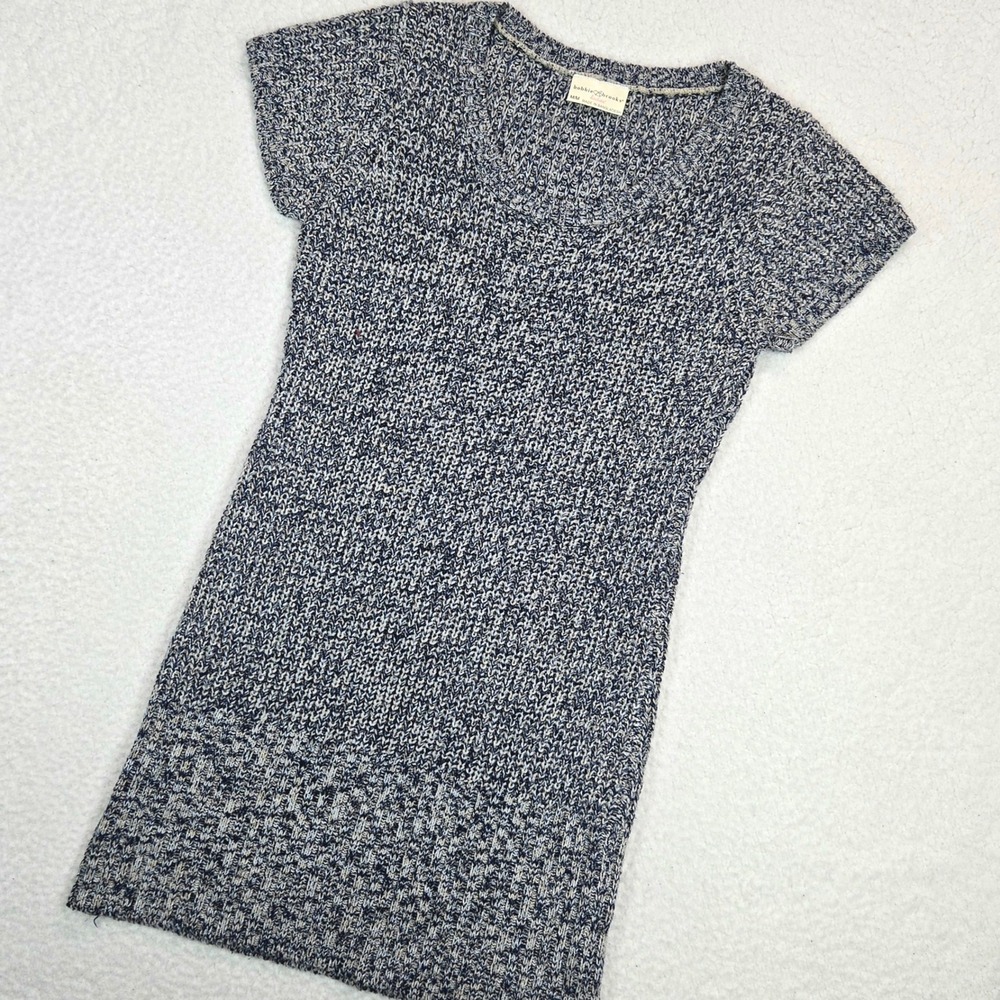 Bobbie Brooks Knit Tunic Dress Womens M Blue White Marled Heathered Mini Boho